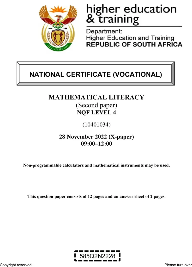 Mathematical Literacy L4 P2 QP Nov 2022 preview