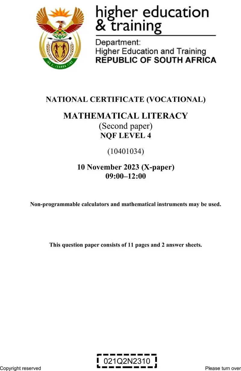 Mathematical Literacy L4 P2 QP Nov 2023 preview