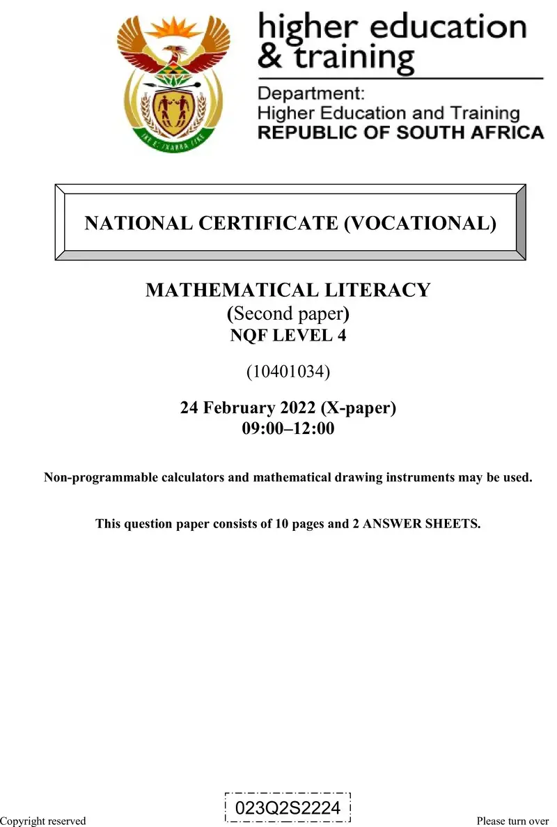 Mathematical Literacy L4 P2 QP Supp Feb 2022 preview