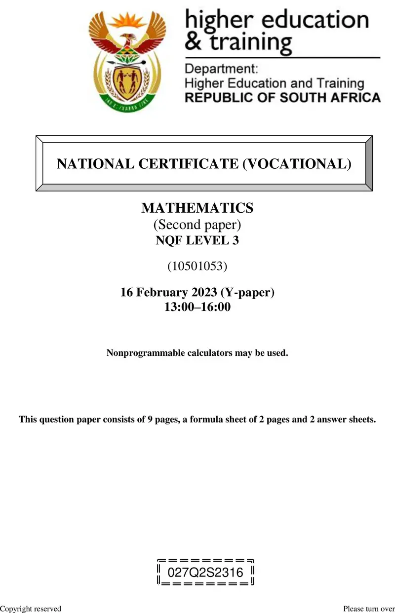 Mathematics L3 P2 QP Feb 2023 preview