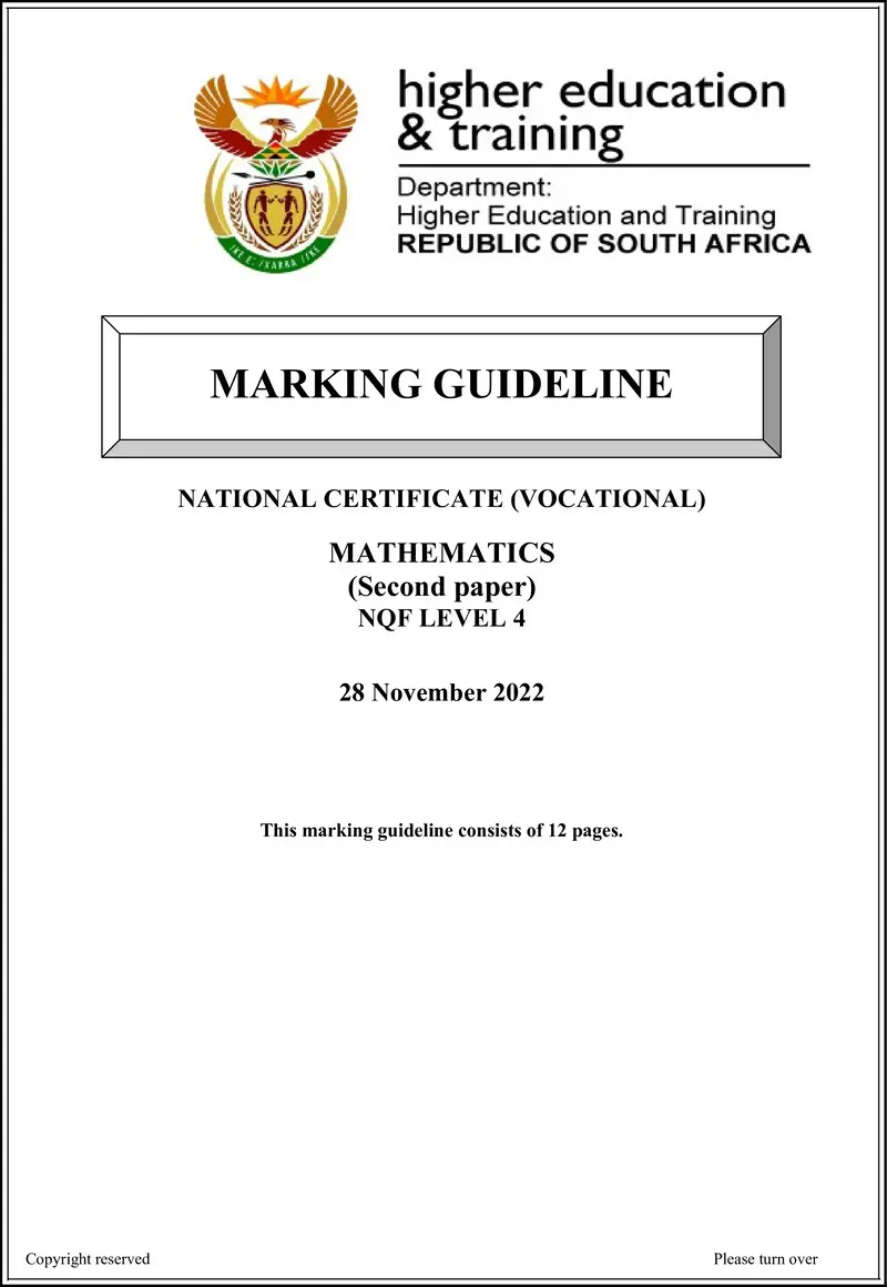 Mathematics L4 P2 Nov MEMO 2022 preview