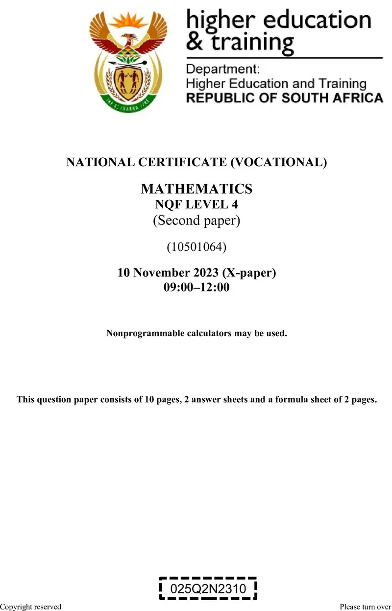 Mathematics L4 P2 QP Nov 2023 preview