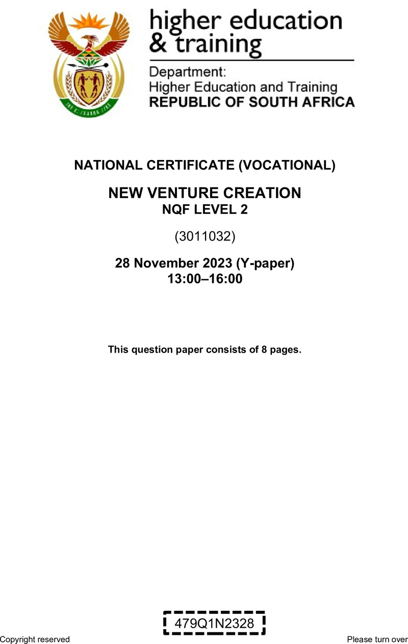 New Venture Creation L2 Nov QP 2023 preview