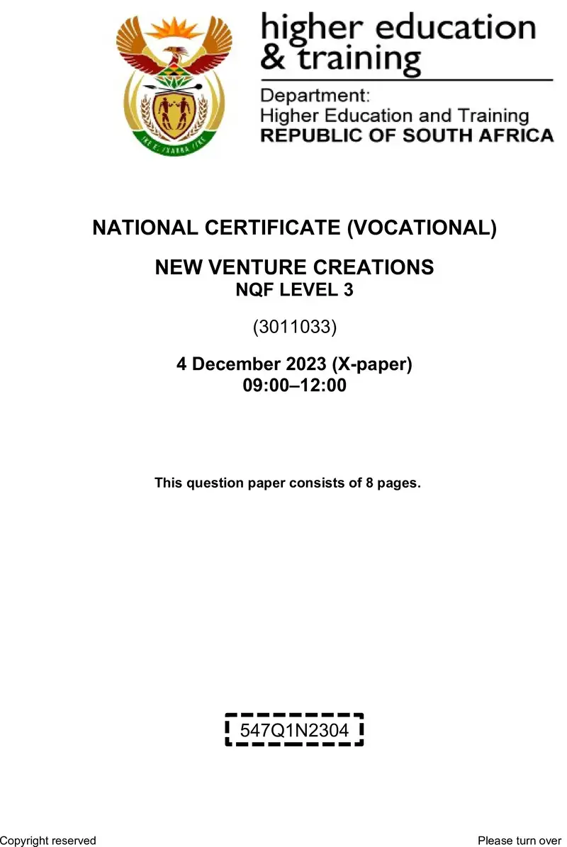 New Venture Creation L3 Nov QP 2023 preview