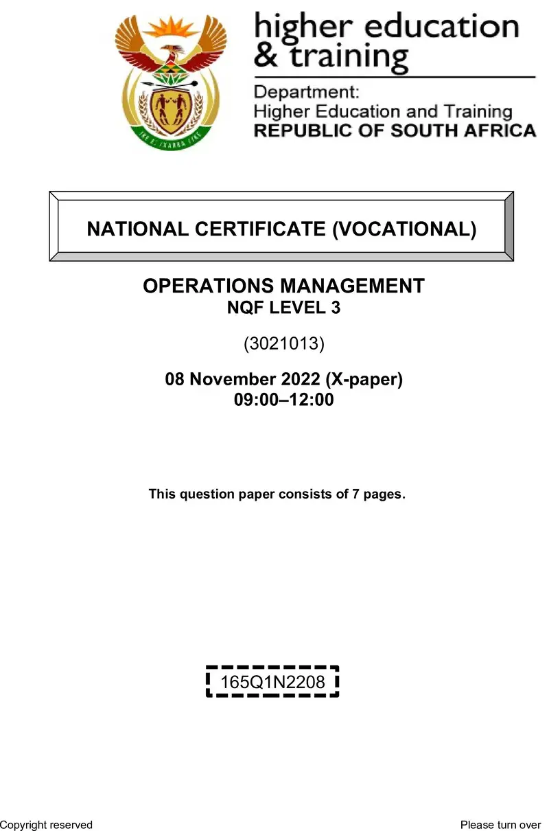 Operations Management L3 QP Nov 2022 preview