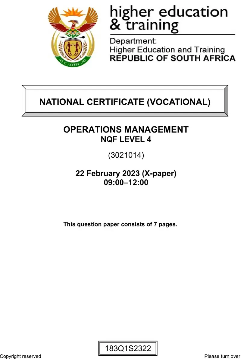 Operations Management L4 Supp QP Feb 2023 preview