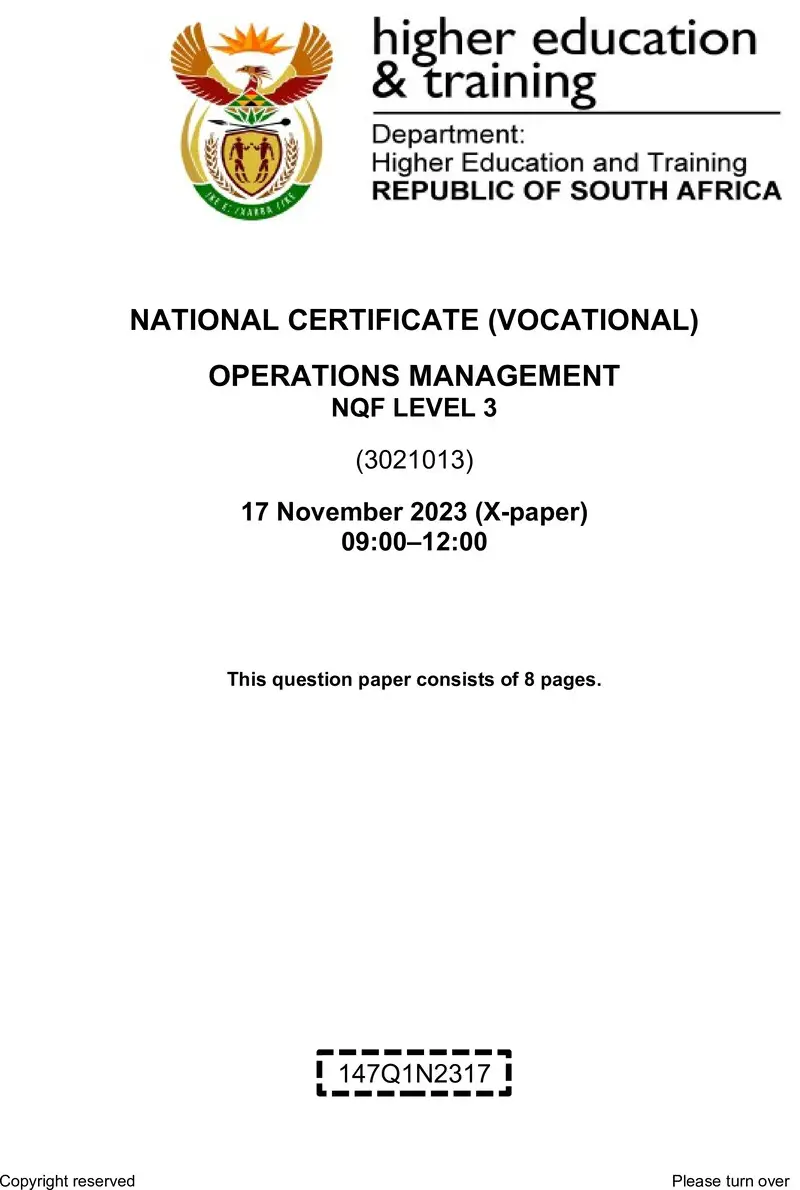 Operations Management L3 QP Nov 2023 preview