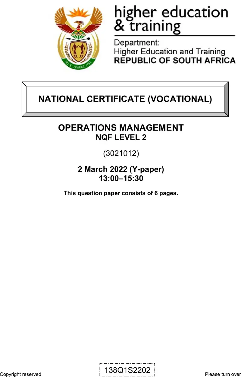 Management L2 QP Feb 2022 Van Zyl S preview