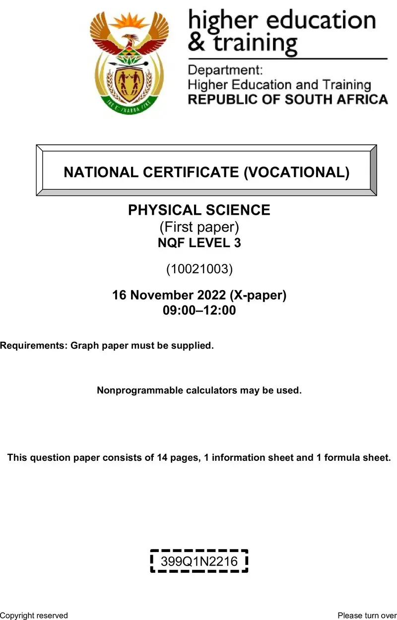 Physical Science L3 P1 QP Nov 2022 preview