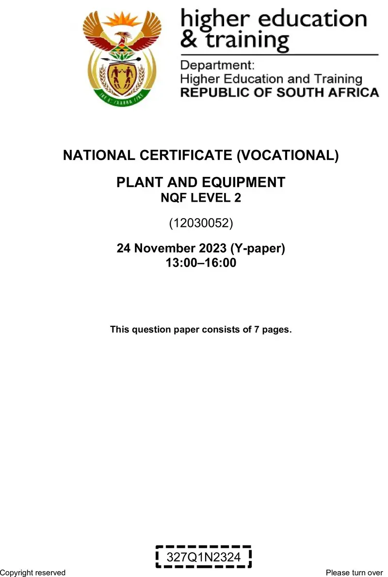 Plant And Equipment L2 QP Nov 2023 Ed Bedeker preview
