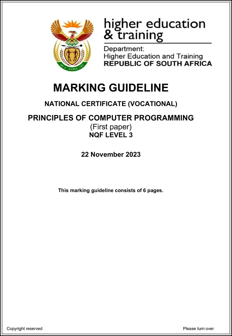 Principles Of Computer Programming L3 P1 MEMO Nov 2023 preview
