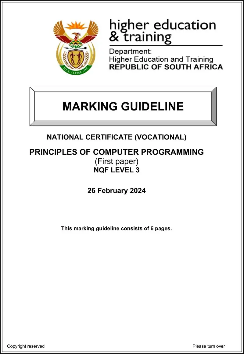 Principles Of Computer Programming L3 P1 MEMO Supp Feb 2022 Not 2024 preview