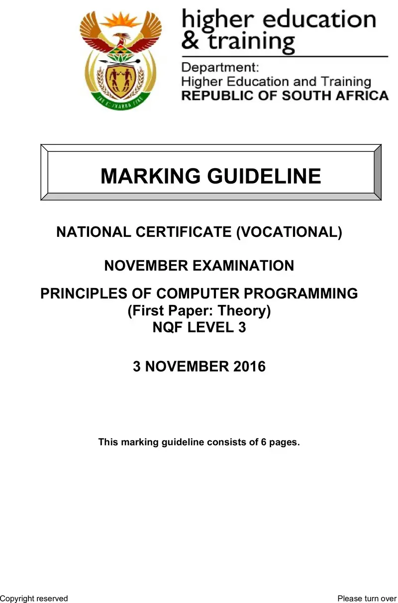 Principles Of Computer Programming L3 P1 MEMO Nov 2016 preview