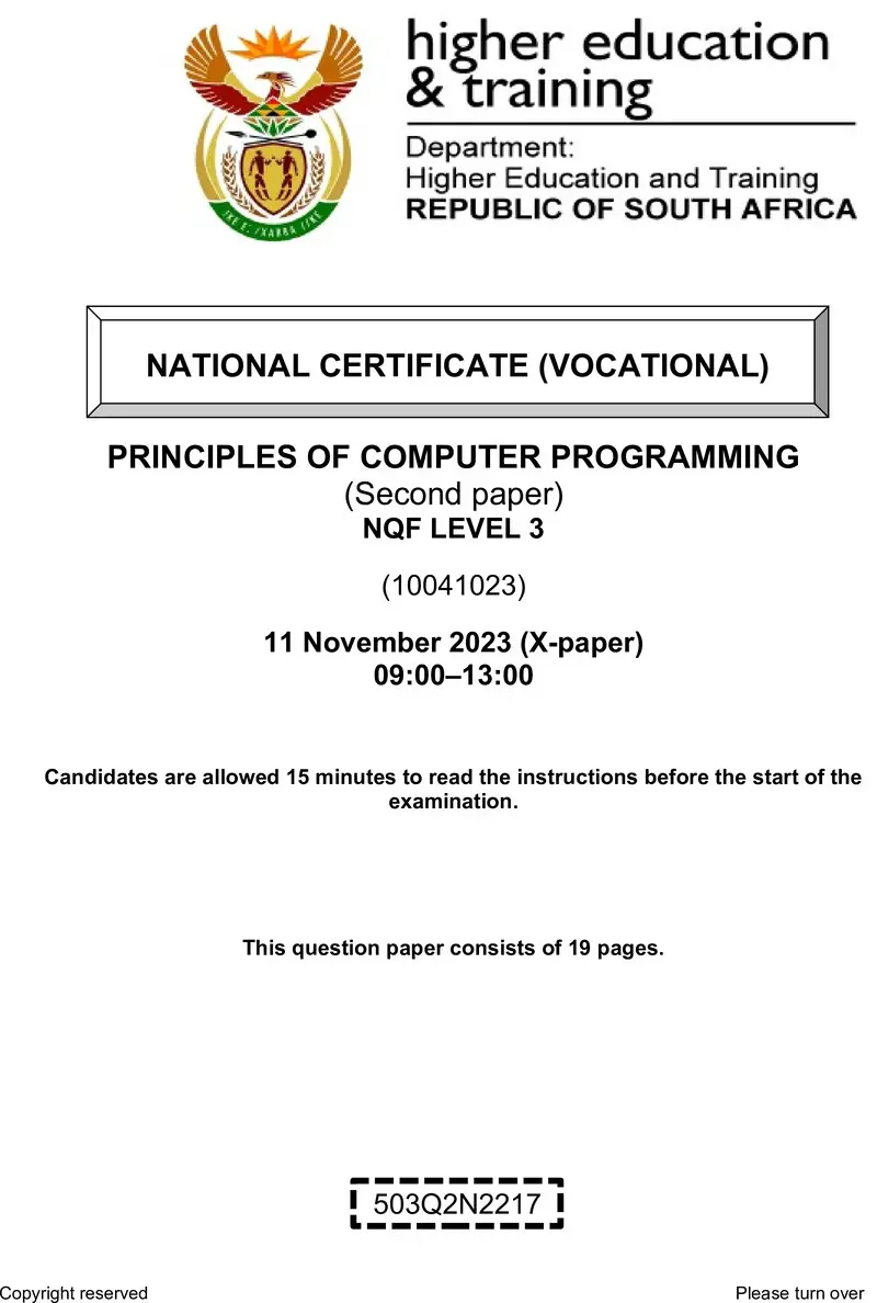 Principles Of Computer Programming L3 P2 QP Nov 2022 preview