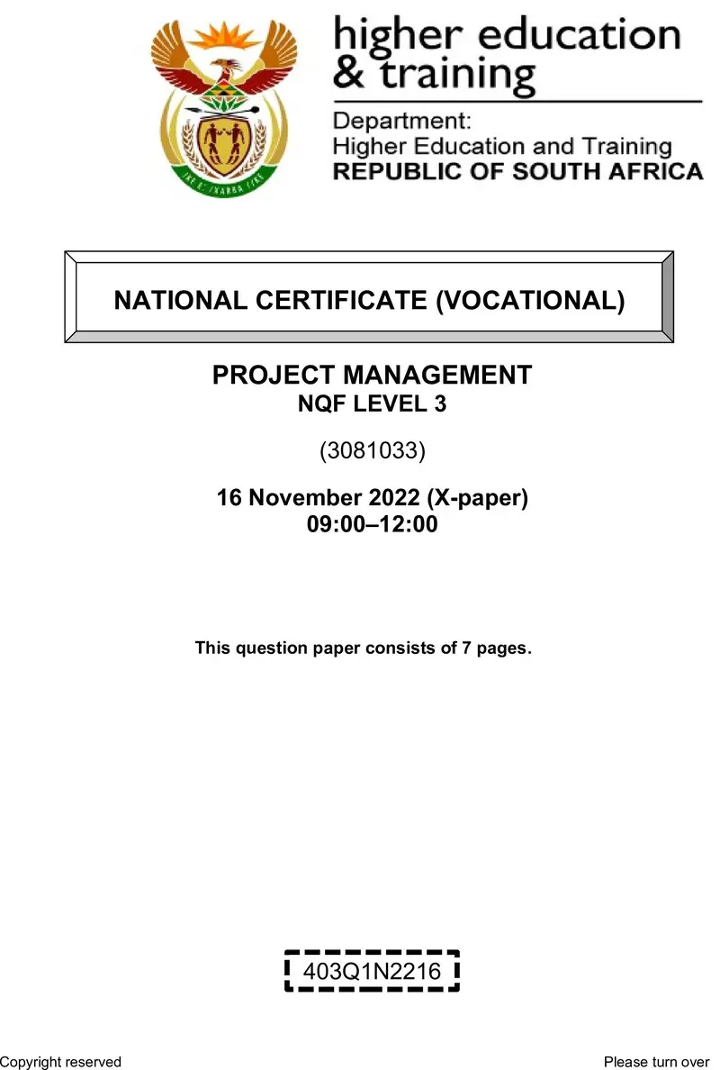 Project Management L3 QP Nov 2022 Moller preview