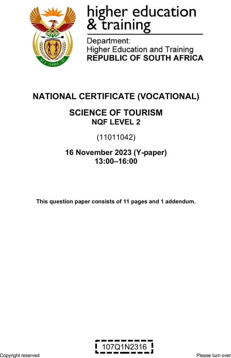 Science Of Tourism L2 QP Nov 2023 preview