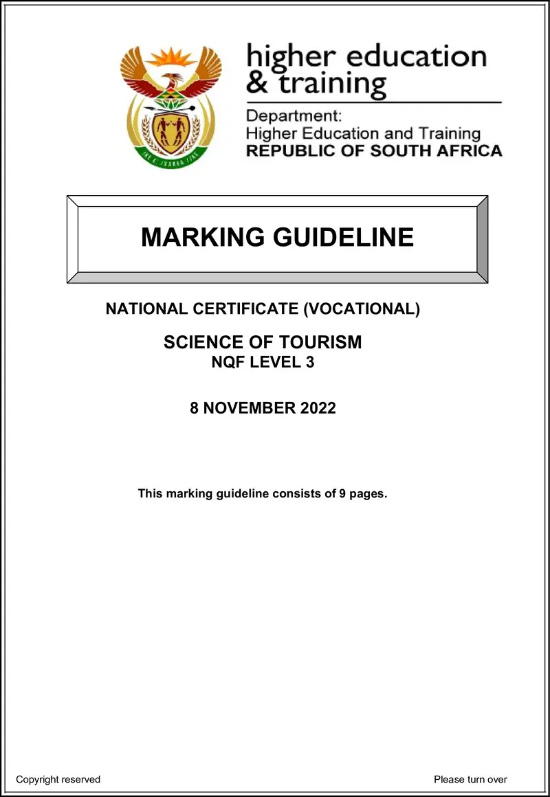 Science Of Tourism L3 MEMO Nov 2022 preview