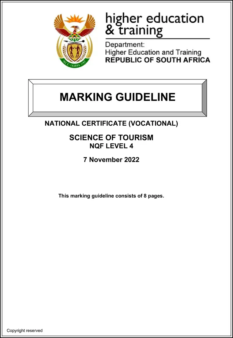Science Of Tourism L4 MEMO Nov 2022 preview