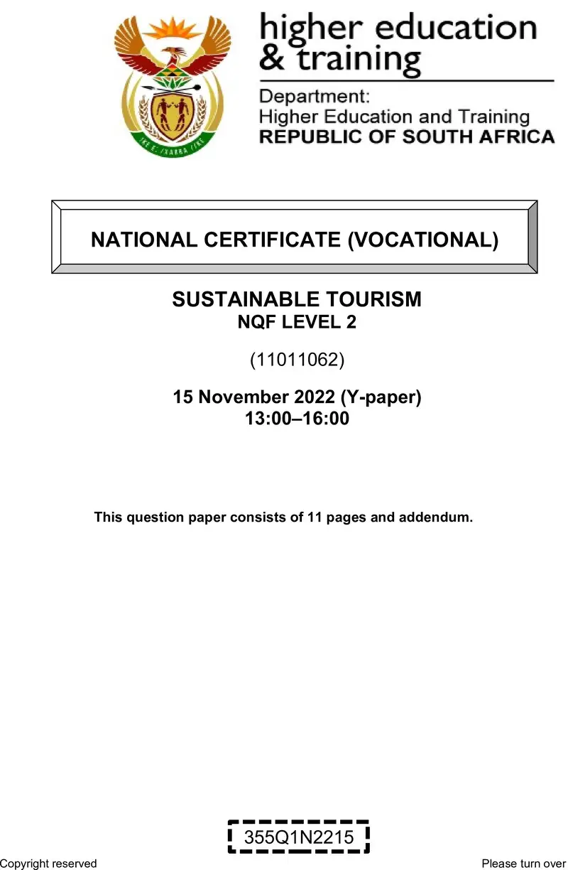 Sustainable Tourism In Sa L2 Nov QP 2022 Moller preview