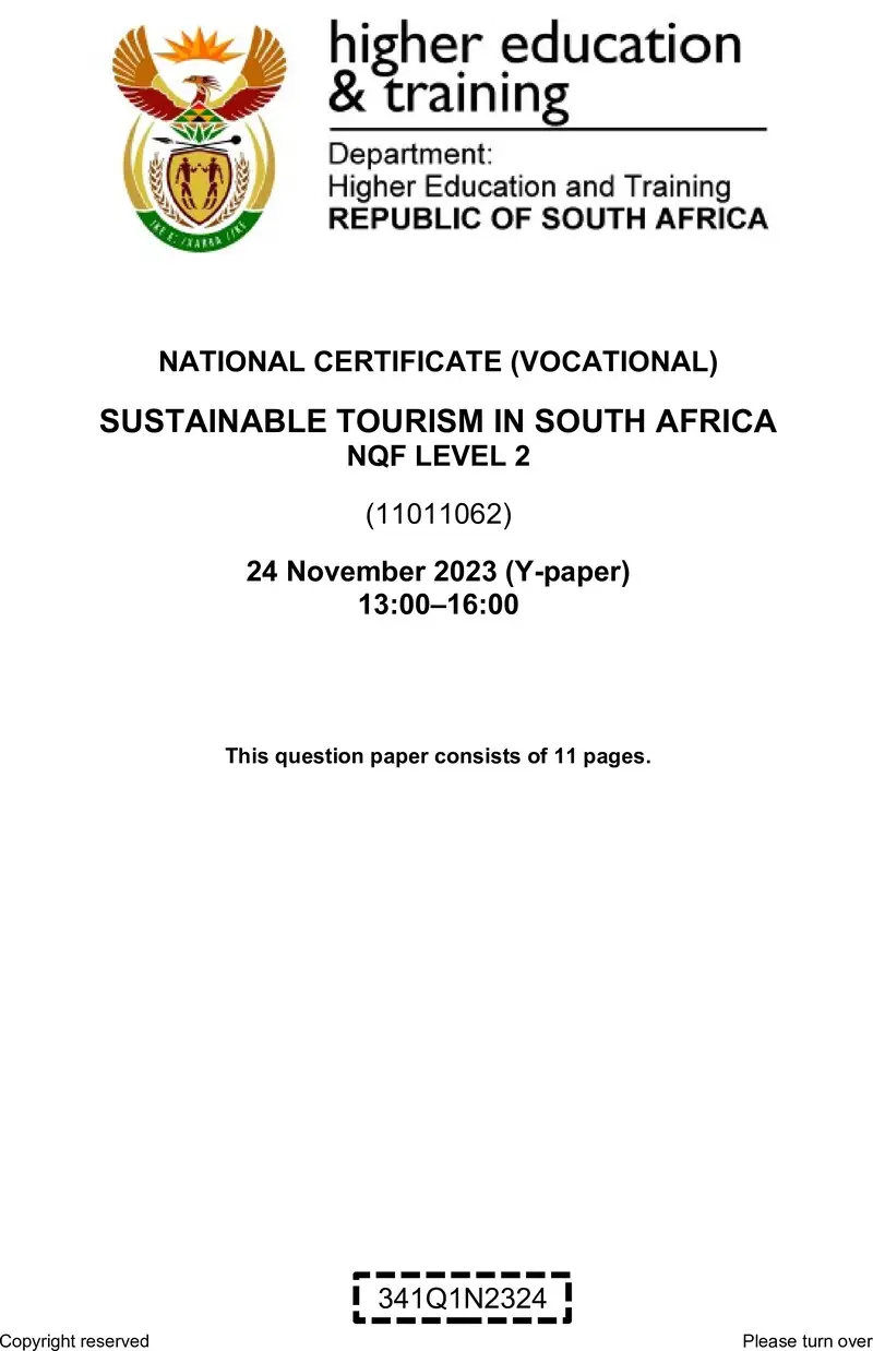 Sustainable Tourism In South Africa L2 QP Nov 2023 Edited preview