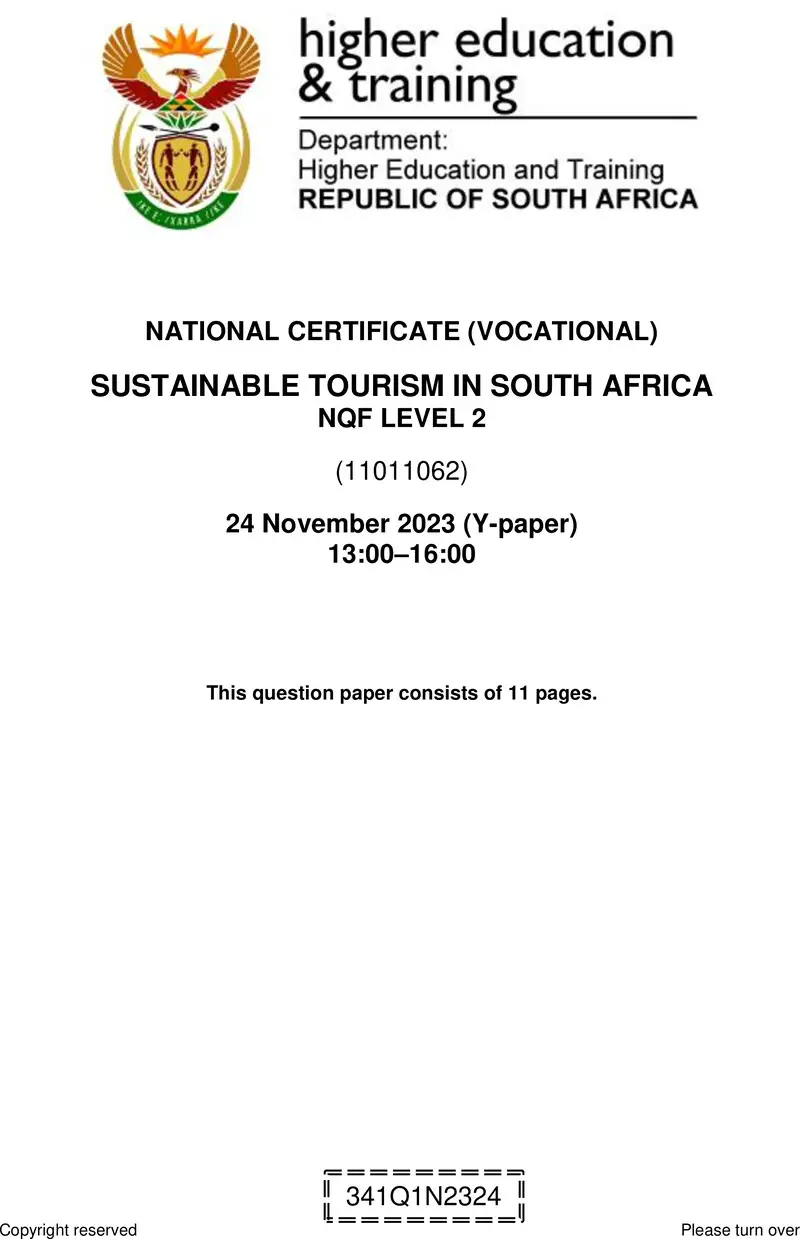 Sustainable Tourism In South Africa L2 QP Nov 2023 preview