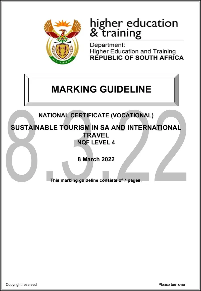 Sustainable Tourism In Sa And International Travel L4 MEMO Supp Feb 2022 preview