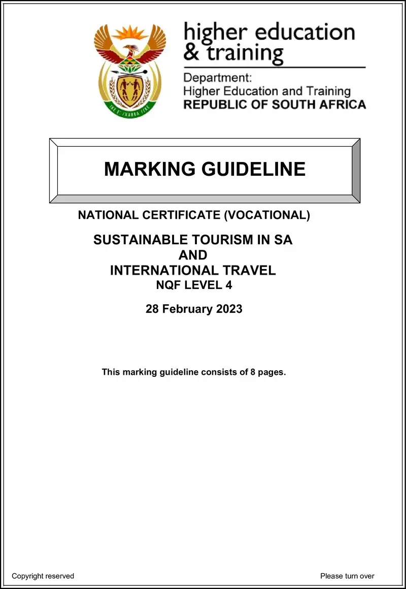 Sustainable Tourism In Sa And International Travel L4 MEMO Supp Feb 2023 preview