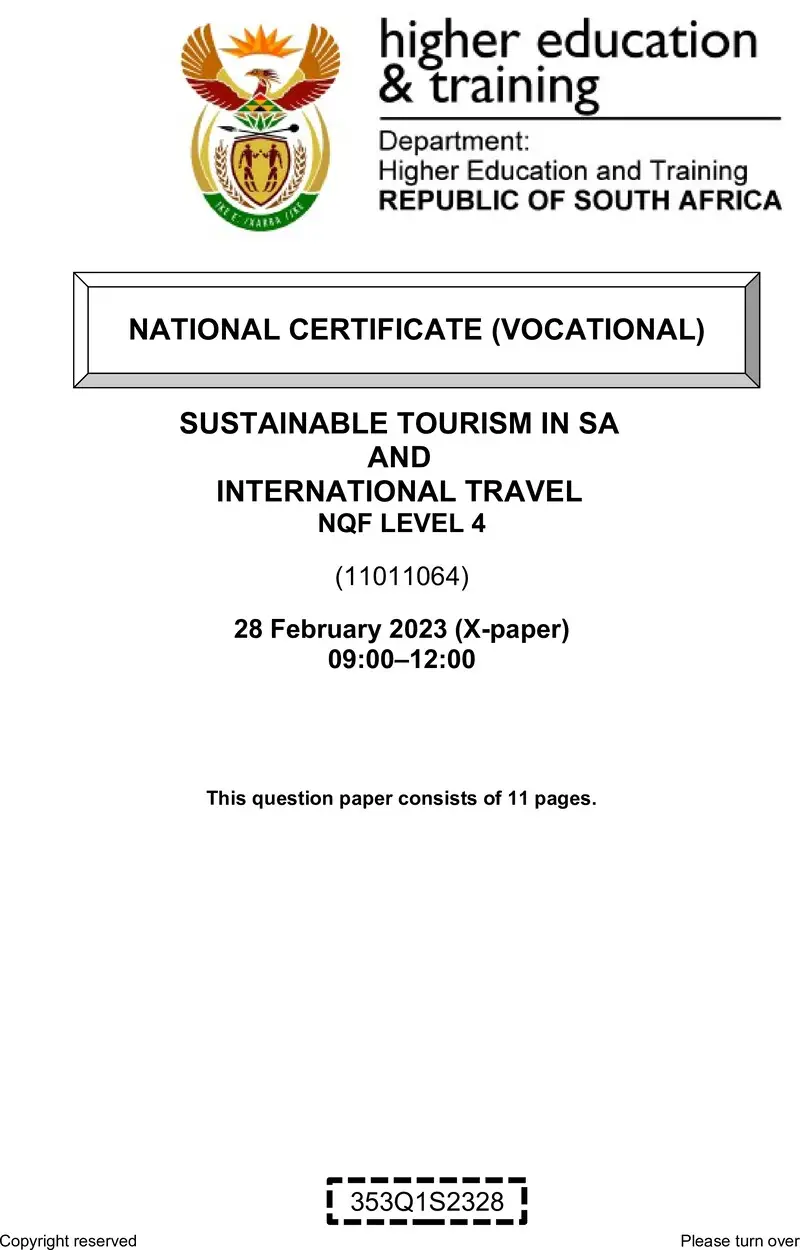 Sustainable Tourism In Sa And International Travel L4 QP Supp Feb 2023 preview