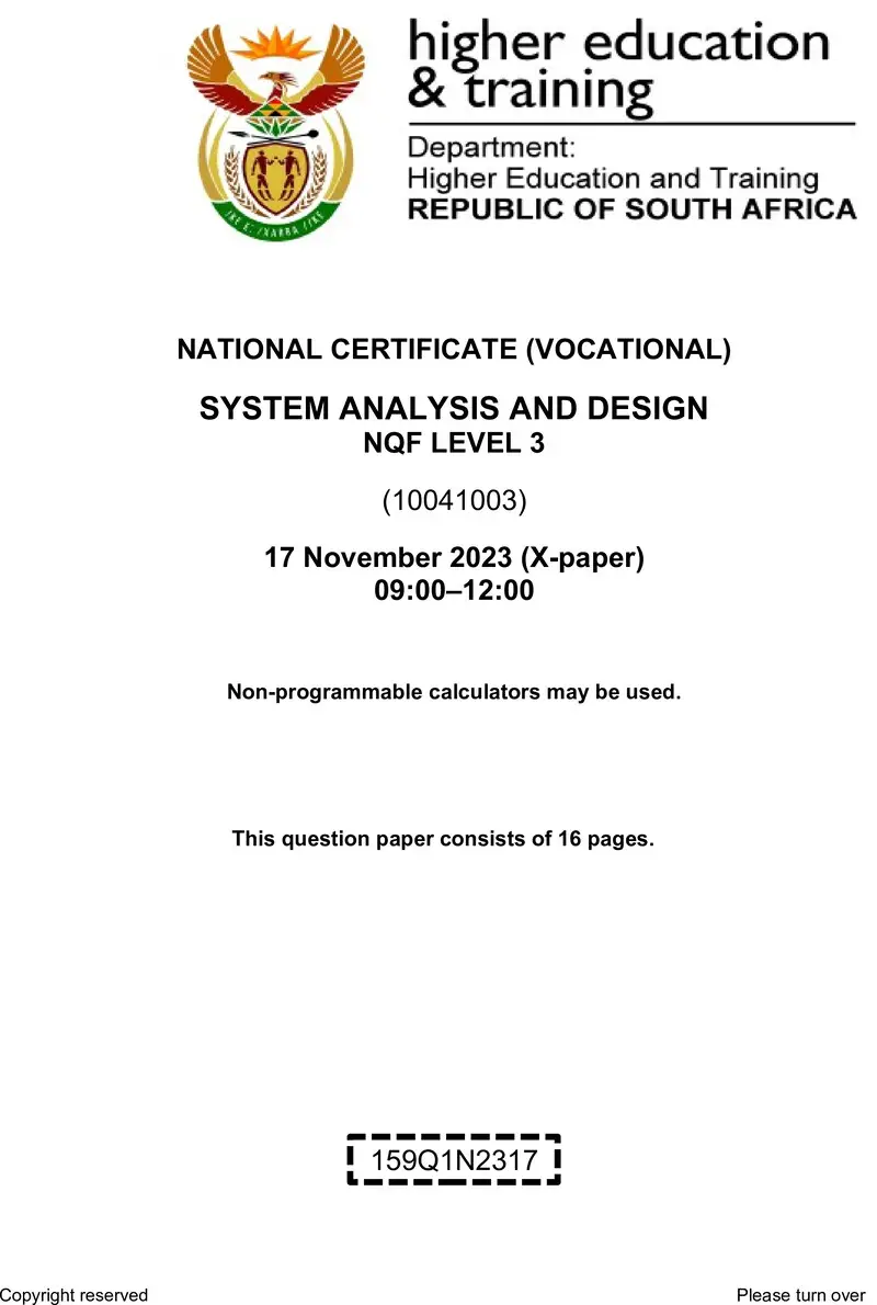 System Analysis And Design L3 Nov QP 2023 preview