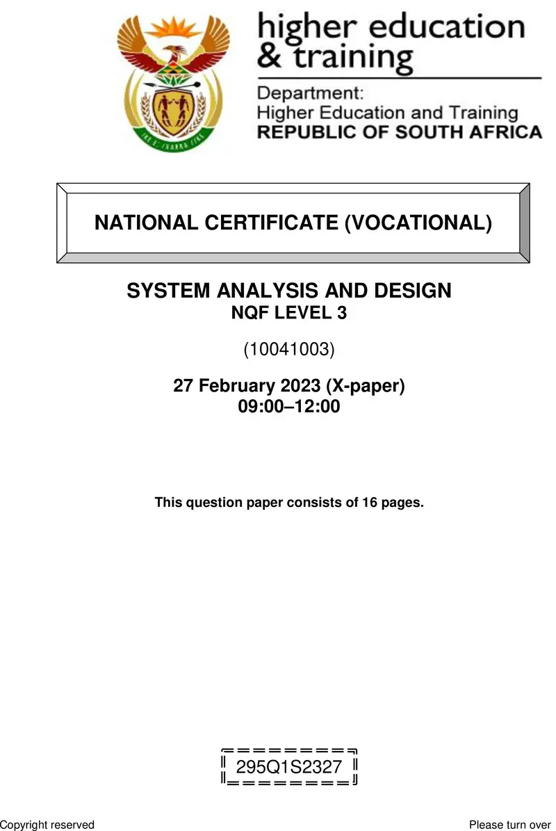 System Analysis And Design L3 QP Supp Feb 2023 preview