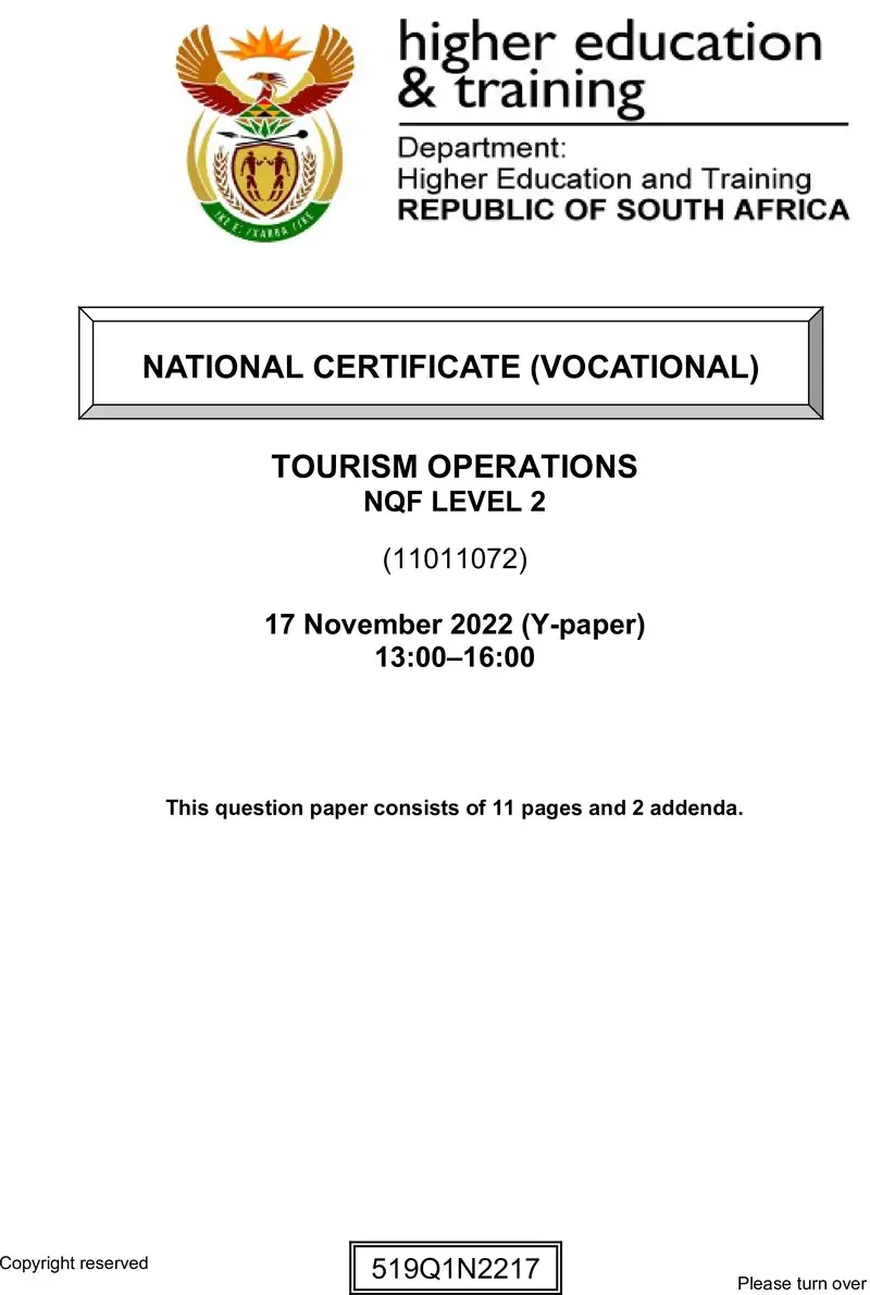 Tourism Operations L2 QP Nov 2022 preview