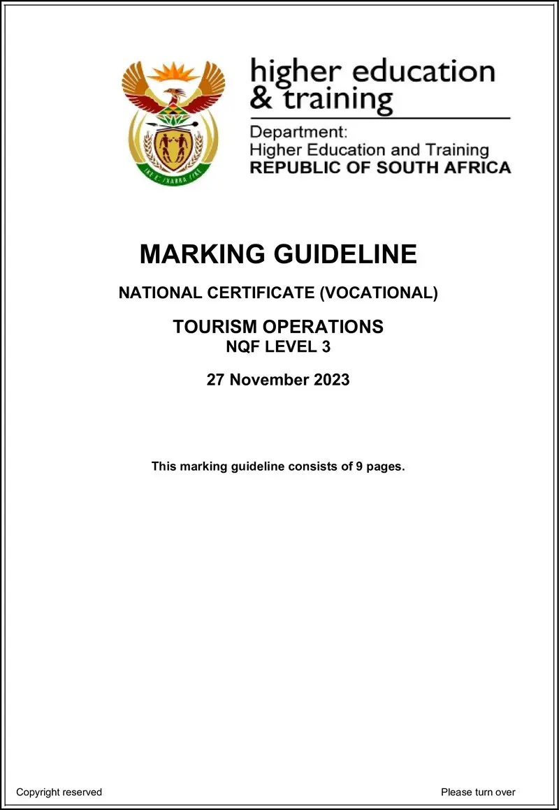 Tourism Operations L3 Nov MEMO 2023 preview