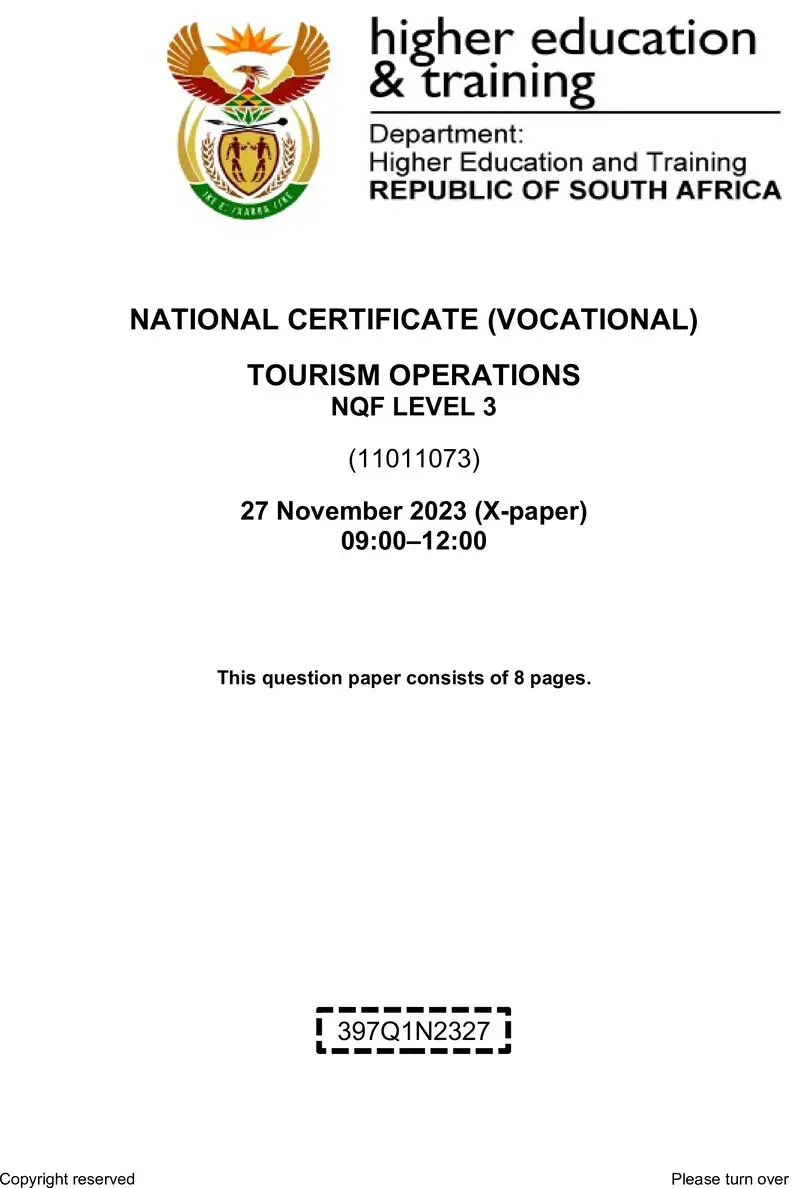 Tourism Operations L3 Nov QP 2023 Sign Off preview