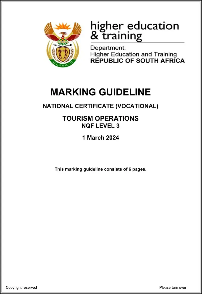 Tourism Operations L3 Supp MEMO Feb 2022 Not 2024 preview