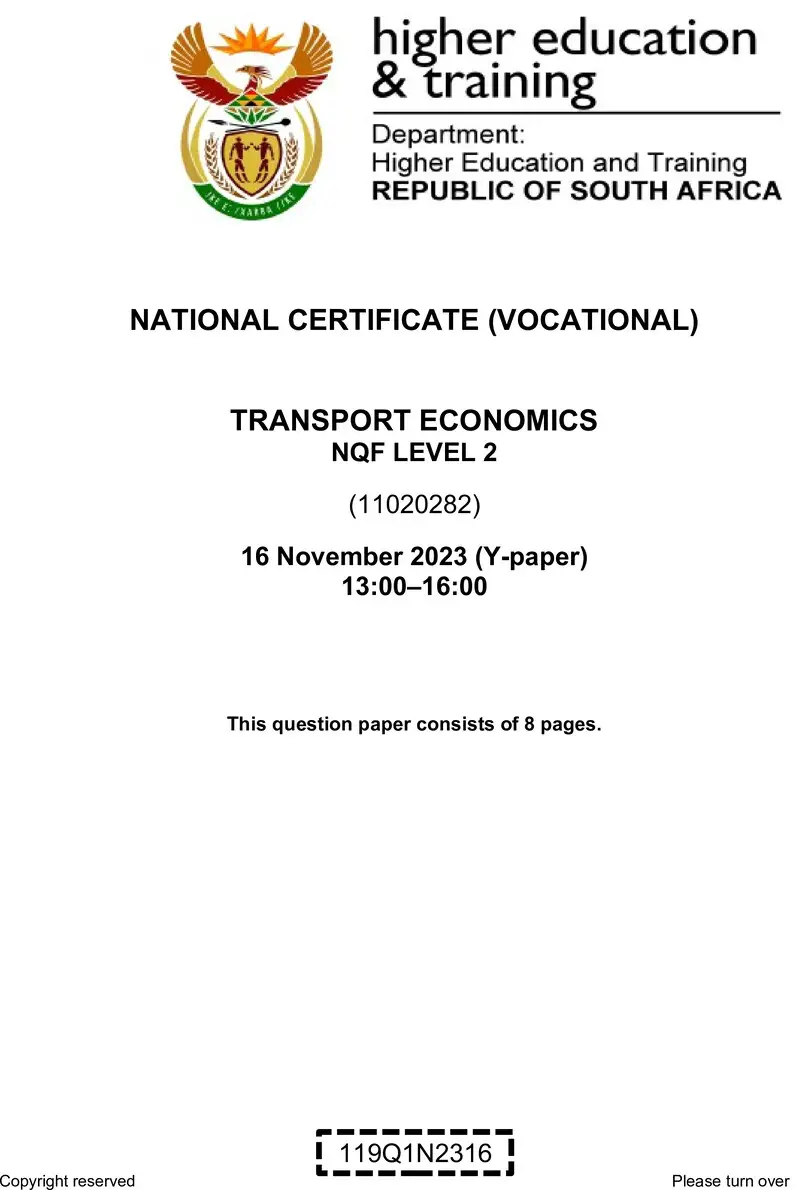 Transport Economics L2 QP Nov 2023 Moller preview