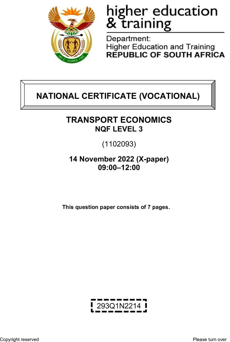 Transport Economics L3 QP Nov 2022 preview
