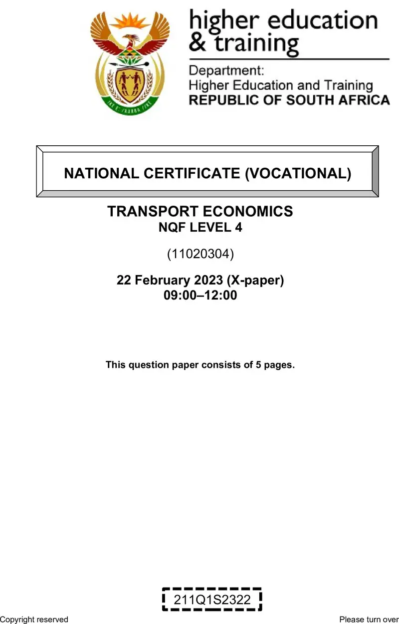 Transport Economics L4 QP Feb 2023 preview