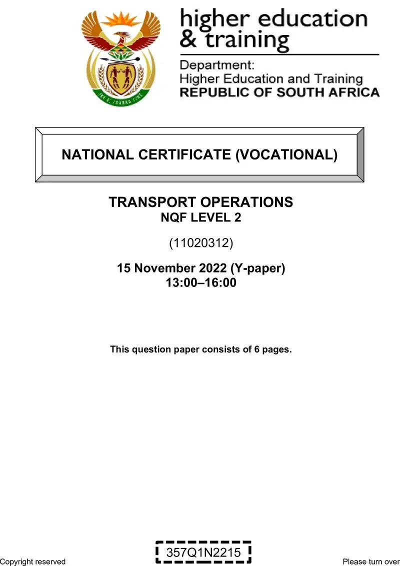 Transport Operations L2 QP Nov 2022 preview