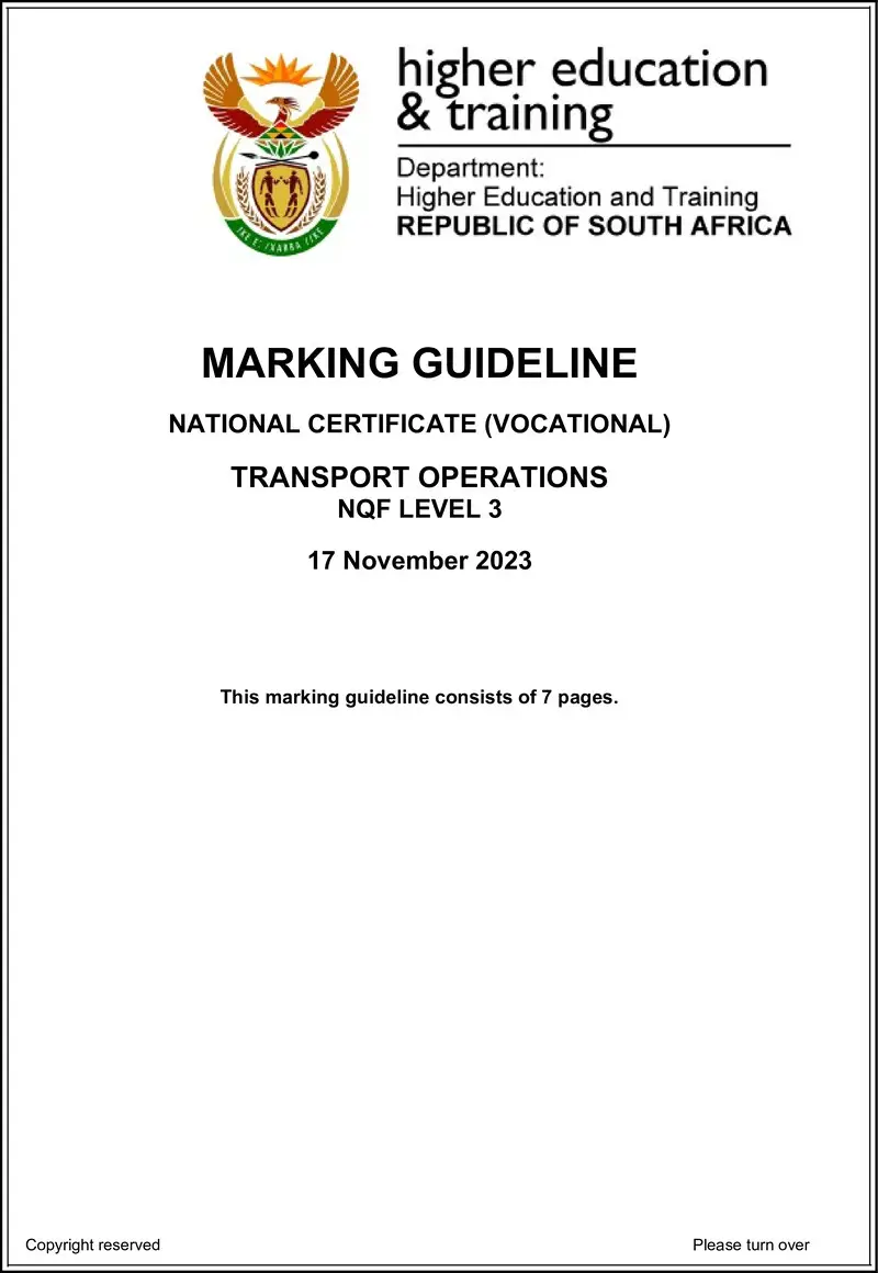 Transport Operations L3 MEMO Nov 2023 Van Zyl S preview