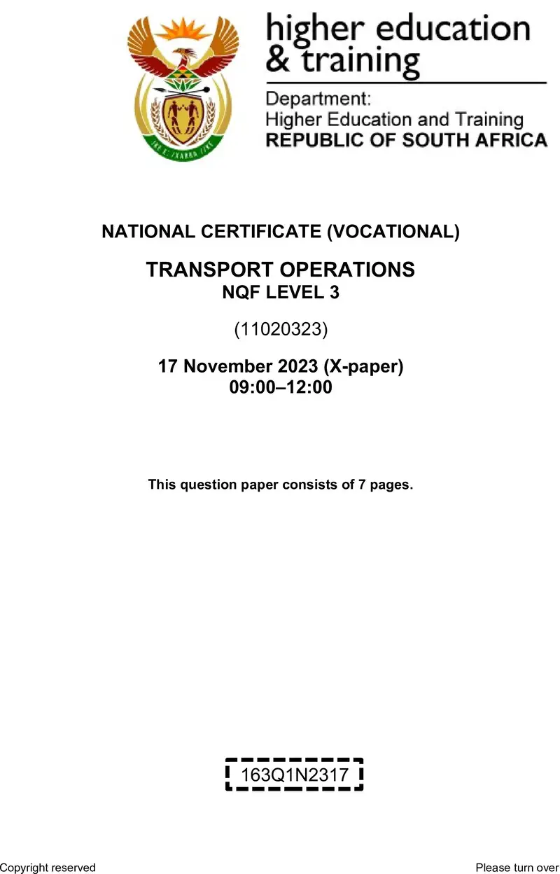 Transport Operations L3 QP Nov 2023 preview
