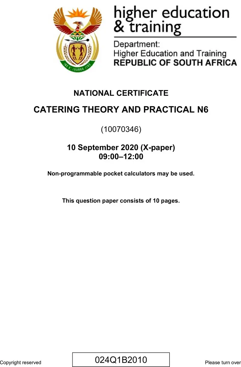 N10 Catering Theory And Practical N6 QP June 2020 preview