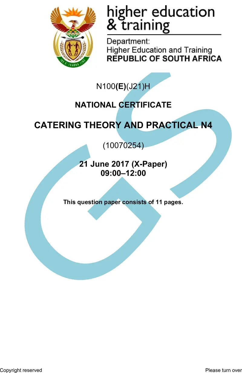 N100 Catering Theory And Practical N4 QP June 2017 preview