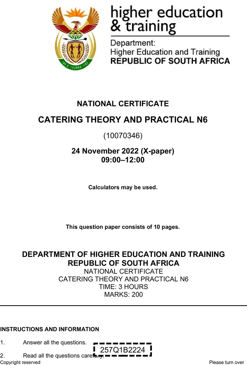 N100 Catering Theory And Practical N6 QP Nov 2022 preview