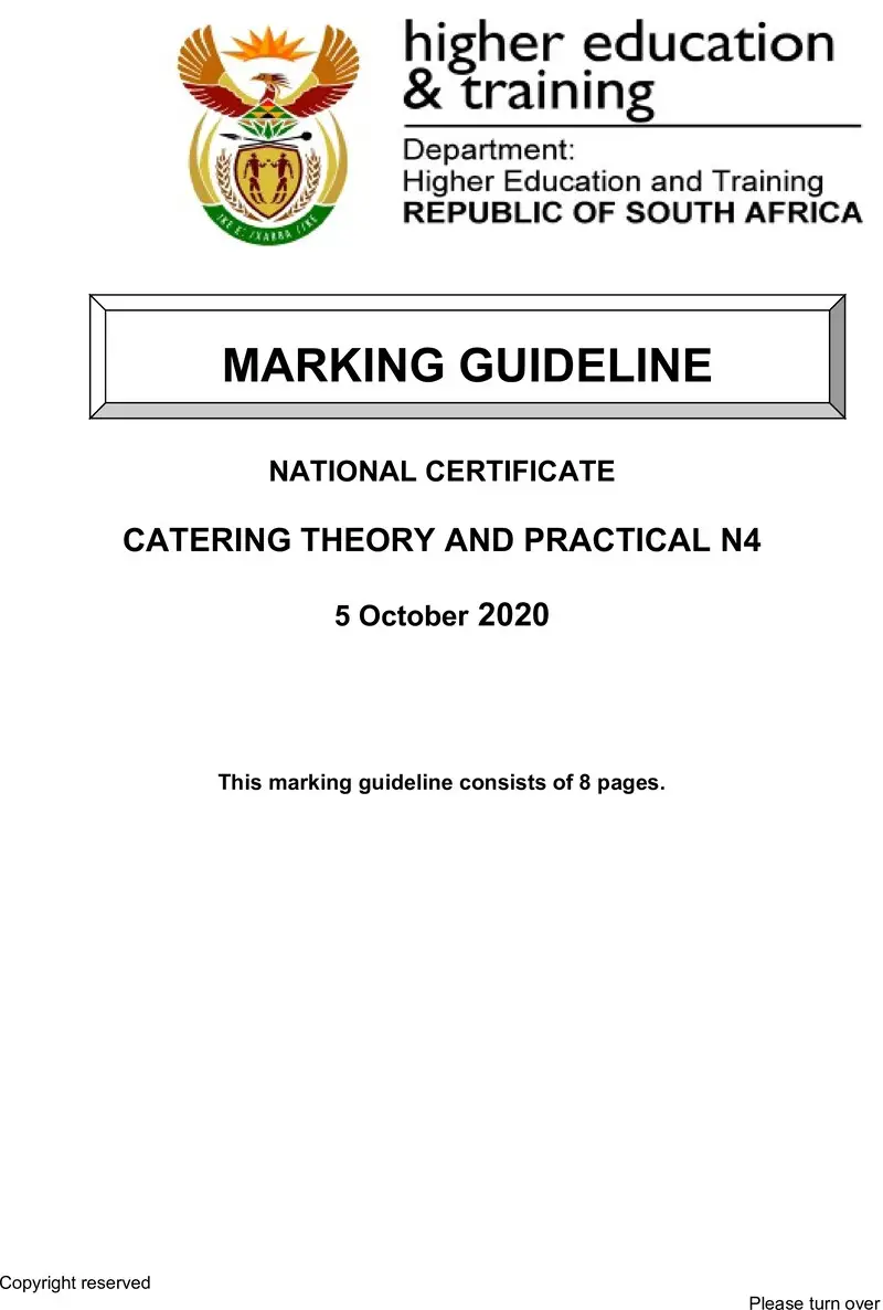 N80 Catering Theory And Practical N4 MEMO June 2020 preview