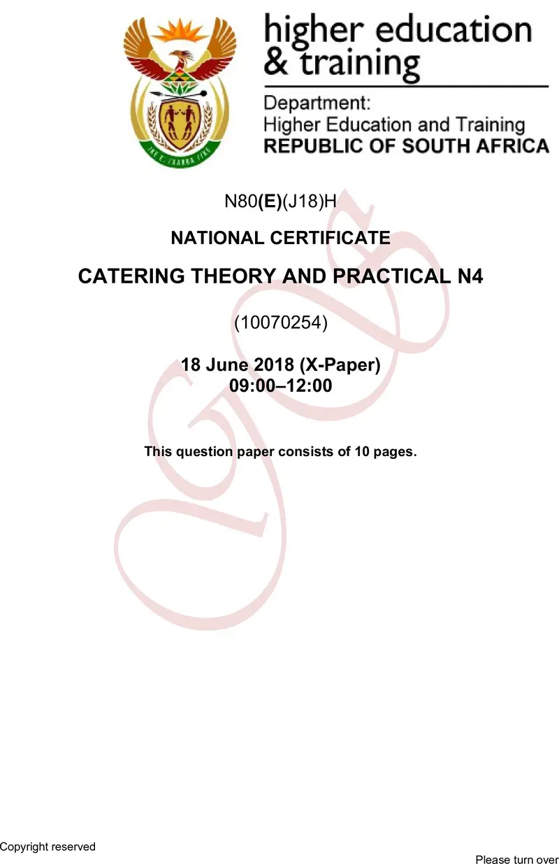N80 Catering Theory And Practical N4 QP June 2018 preview