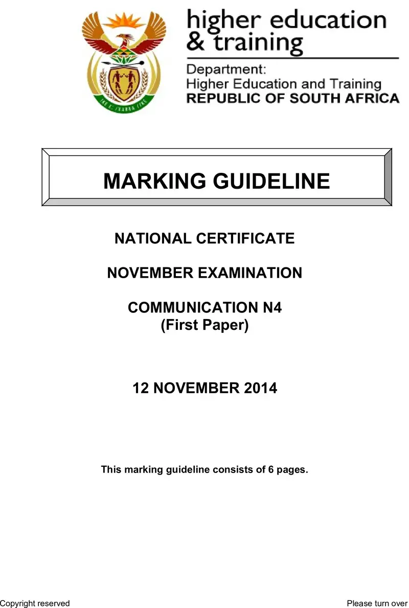 N4 Paper 1 November MEMO 2014 preview