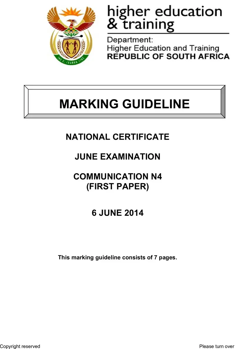 N4 Paper 1 MEMO June 2014 preview