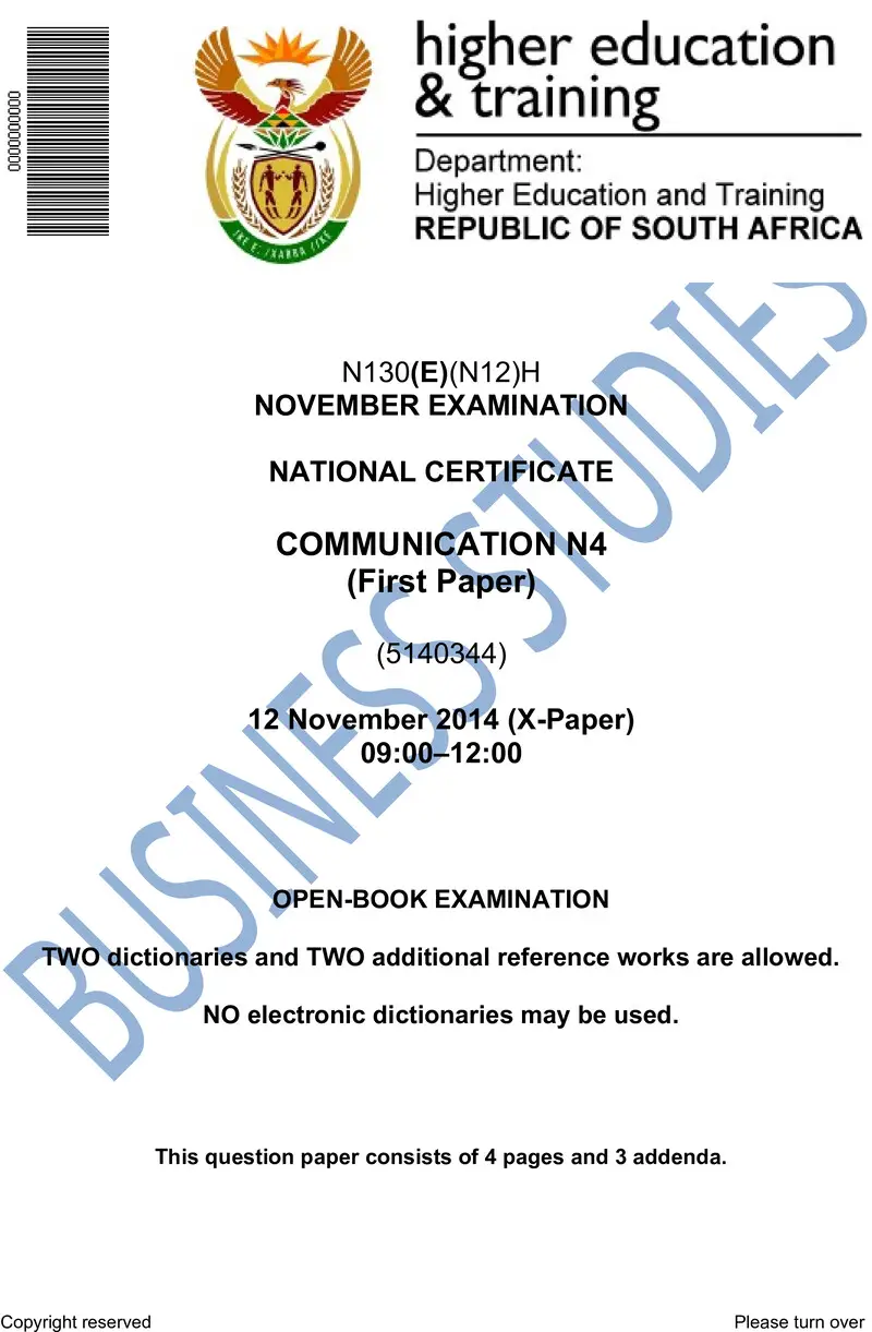 N4 Paper 1 November Exam 2014 preview