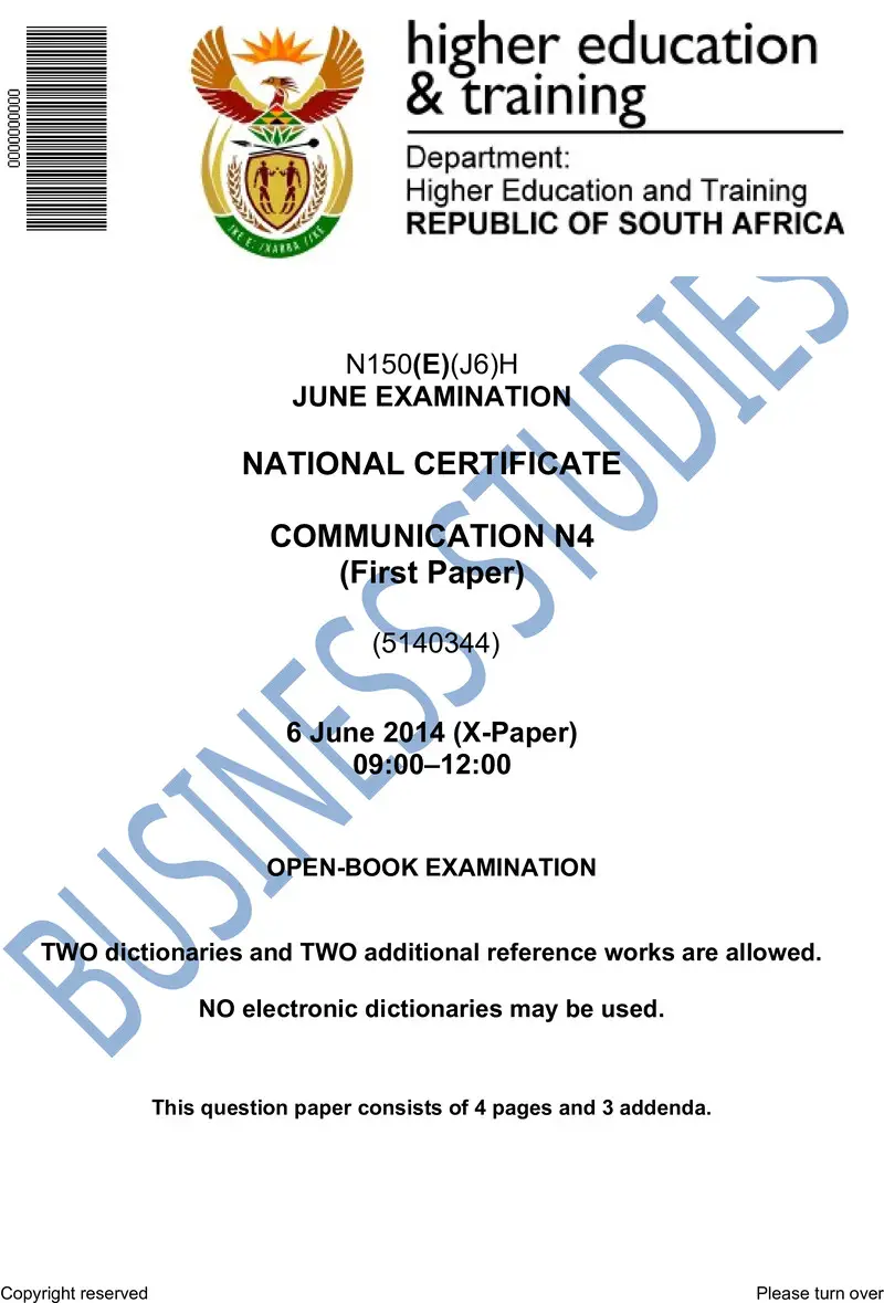 N4 Paper 1 Exam June 2014 preview