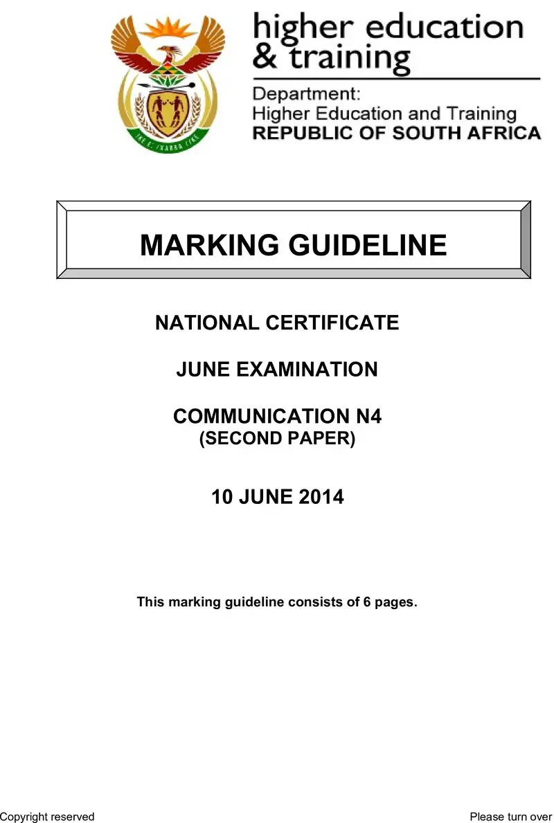 N4 Paper 2 MEMO June 2014 preview